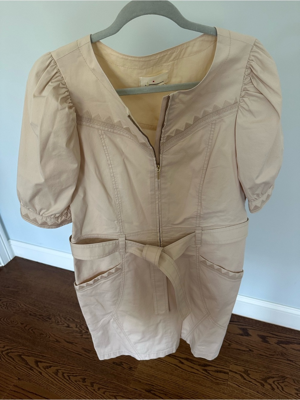 Anthropologie Cream Zip-Front Mini Dress with Puff Sleeves - Picture 11 of 11